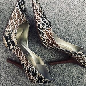 Guess Snakeskin Patterned Heels in Black, Brown, and Cream